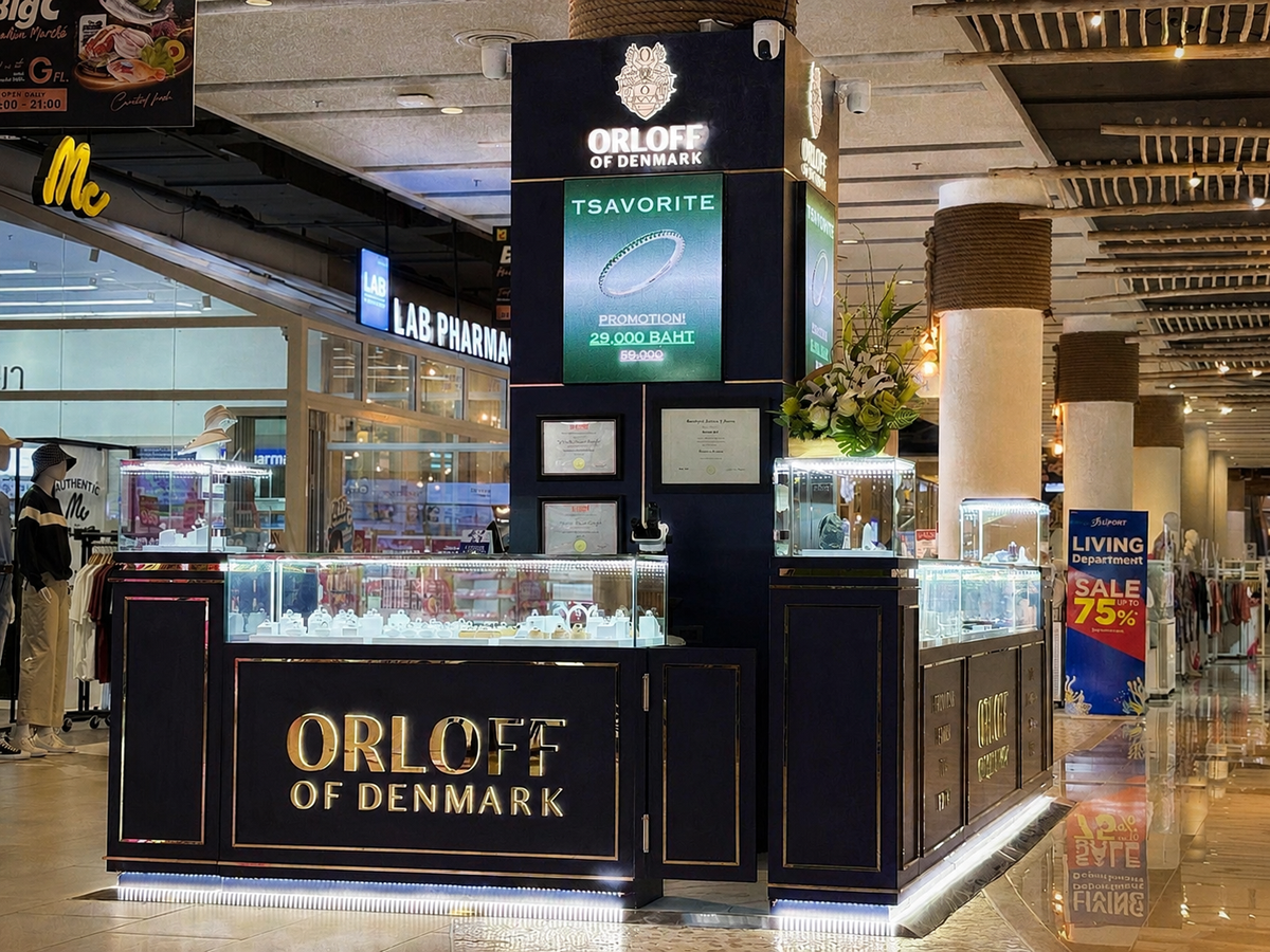 Orloff of Denmark smyckesutställning och butiksdisplay